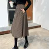 Rokken Plaid Wollen Rok Dames Herfst en Winter Kleding Retro Trend Hoge Taille A-lijn Mid-Lengte Paraplu Fringe Jupe K1152