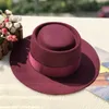 Cor sólida unisex vintage liso top boater chapéu tampão 100% lã lisa borda fedora chapéus com fita para mulheres homens atacado