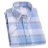 Puur katoenen plaid shirts voor mannen hoge kwaliteit korte mouwen mode geruite shirts mannelijke cool zomer ademend met zak 210628