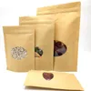 Kraft Paper Bags Stand-up Reusable Food Pouches Fruit Tea Gift Package Stand up Bags with Transparent Window