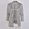 Sequins Långärmad Blazers Mode Kvinnor Glänsande Party Coat Silver Casual Sleeve Jacka Kvinna Chemise D35 211019