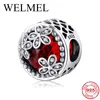 Fashion 925 Sterling Silver Hollow Coração Três Flores Profundo Vermelho Cz Grânulos Fit Original Europeia Charme Pulseira Jóias Fazendo Q0531