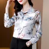 Корейский стиль Office Lady Silk рубашка взлетно-посадочная дорожка 2021 роскошная атласная печать тонкий с длинным рукавом женщин дизайнер блузки весной осень зима негабаритные рубашки