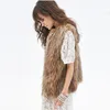 Elegant Faux Fur Vest Coat Kvinnor Höst Vinter Ärmlös Varm Raccoon Dog Kvinna Overcoat Casual Imitation Fur Coat 211220
