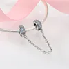 Real 925 Sterling Silver Charms Bead Heart Flower Round Form Säkerhetskedja Charms Fit Original Charm Bracelet Smycken Making Q0531