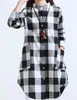 디자이너 여성 폴로스 탑 티셔츠 여성용 셔츠 착용 코튼 셔츠 캐주얼 버튼 카디건 긴 블라우스 봄과 가을 격자 무늬 100 % 코튼 코트 크기 M -2XL