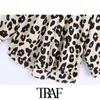 TRAF Moda Moda Leopardo Impressão Loose Blusas Vintage Manga Longa Button-Up Padrão Animal Padrão Feminino Camisas Chique Tops 210719