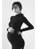جديدة سوداء مثير فساتين الأمومة التصوير الفوتوغرافي مقسمة الجانب الطويل الحمل ملابس الصور لالتقاط الصور للنساء الحوامل