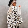 Fitshinling Fuzzy Leopard Long Cardigan Kobieta Czeski Slim Batwing Rękaw Overized Swetry Cardiagns dla kobiet Winter Coat 210810