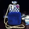 Kvinnor Designer Vinterstil Fur Ball Parfymflaska Diamond Fodral för iPhone 12 Pro Max 13 Mini 11 XR XSMAX 8Plus Lanyard Crystal Rhinestone 11Pro Phone Case Cover