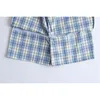 Kvinnor delade detaljer Plaid minikjol med under shorts mini skort i check 210311