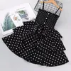 Tjejens klänningar 2021 Småbarns barnbarns Röd Polka Dot Utskrift Suspenders Ärmlös Princess Cascade Dress Silm Sling Kjol