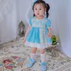 2 PCS Toddler Lolita Princesse Robe Infantile Espagnol À Manches Courtes Robes Bady Filles Fête D'anniversaire Arc Dentelle Robe Robes Pour Enfant 210615