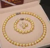 10mm South Sea Natural Shell Beads Pearl Necklace Armband Oor Studs Driedelige Pak