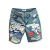 Nuovo arrivo Moda Uomo Jeans Stampa Light Jean Shorts Uomo Ulzzang Summer Pattern Lunghezza Zipper Fly Stonewashed 210317