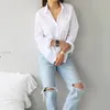 S-3XL Spring One Pocket Women White Blouse Female Shirt Tops Long Sleeve Casual Turn-down Collar OL Style Women Loose Blouses 220311