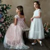 Girls Lace Bridesmaid Dress Long A Line Wedding Pageant Dresses Tulle Flower Party Gown Age 3-8Y