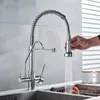 Modern Chrome Kitchen Faucet Rotatble Filter Pure Water Device Hot and Cold Water Mixer Spring Kitchen Tap Deck Installation T200805