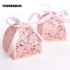 50pcs / lotband pyramid laser cut bröllop favoriserar godis gåva chokladlåda vit rosa 210724