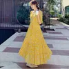 Sommar vintage blommig tryck maxi klänning kvinnor Boho kortärmad lång smal chiffong casual es robe 210529