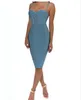 Hög kvalitet Blue Slip Bodycon Rayon Bandage Dress Club Party Elegant Dress 210306