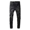 Fashion Desiger Long Slim Ripped Hole Out Jeans High Quality Washed Black Demin Pants Streetwear jeans