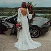 2021 Sexy Bohemain Beach Plus Size Vestidos de Noiva Enorme Vestido Volta Decote Longa Side High Side Split Uma Linha Chiffon Beach Wedding Dress Bidal Vestido