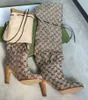 Kvinnor över knästövlarna Designer Boot Fashion Combat Boot Canvas Zipper Justerbara remmar Casual Shoes Stiletto Heel Ankel Boot Big Size With Box 317