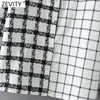 Zevity Women Vintage Houndstooth Plaid Patchwork Print Smock Blouse Office Lady Stand Collar Shirts Chic Blusas Tops LS7640 210603