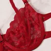 NXY Sexy Setaduloty Red Floral Lace Garter Bielizna Zestaw Z Choker Women Intimates 2021 Podstęp Biustonosz i Stringi Panie Bielizna 1127