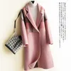 Women Plaid Wool Coat Korean Fashion Casual Plus Size Houndstooth Long Sleeve One Button Korean Winter Woolen Outwear 210930