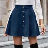 Duyit Fall / Winter Fashion Pure Color Retro Corduroy Wysoka talia krótka spódnica Single Breasted Mini Spódnica 211120