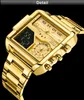 Boamigo 2021 Nowy Top Marka Luksusowe męskie zegarki Złoty Ze Stali Nierdzewnej Sport Square Analog Digital Duży Zegarek Kwarcowy dla człowieka