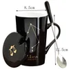 Tasses en céramique 12 Constellations Verre créatif avec couvercle cuillère Noir et or Porcelaine Zodiac Milk Coffee Cup Drinkware 210804