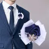 Dekoracyjne kwiaty wieńce sprzedaż perłowy Diamond Corsage Wrist Flower Granatowy Blue Groom Lapel Pin Elastyczna Bransoletka Party Suknia Ślubna Akcesorium