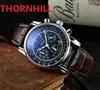 Reloj de cuarzo para hombre clásico 40mm Relojes de pulsera de negocios con funciones completa Black Brown Cuero Wristwatch Montre de Luxe regalos