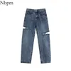 Nbpm Donna Chic Moda Vita alta Foro Strappato Donna Jeans All-Fiammifero Pantaloni larghi a gamba larga Fondo allentato Primavera Estate 210529