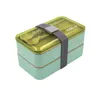 1000ml 2 lager Vete halm Bento Box Protabble Lunch Matbehållare Material Mikrovågsugn Design Lunchbox 210709