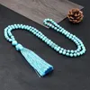 Hellblaue türkis stein halskette einfache frauen meditation natürlich 108 mala perlen quaste anhänger lange halskette schmuck für männer