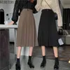 Werueruyu Pleated Womenskirt Atumn 우아한 높은 허리 긴 스커트 블랙 캐주얼 숙녀 시폰 스커트 210608