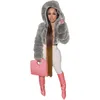 Womens With Faux Fur Jackets Fashion Trend Thick Warm Cropped Hooded Outerwear Designer Female Winter Splicing Fur Collar Coats For Ladies