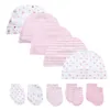 Unisex Baby Hats+Gloves Cotton Baby Accessories born Fitted Baby Boys Girls Sets Cute Headwear Nightcap Sleep 211023