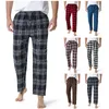 Mäns byxor Home Straight Flannel Spring Autumn Sova Bottoms Male Plaid Print Byxor Sleepwear Pajama för män