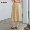 夏の綿とリネン通勤簡潔なスタイルのAラインレトロなスカート210712
