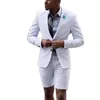 Costumes d'été en lin blanc pour hommes avec pantalon court Slim Fit 2 pièces Tuxedo de mariage africain pour marié Business Male Fashion Blazer X0909