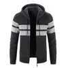 Giacche da uomo Cappotto cardigan invernale con cappuccio da uomo a maniche lunghe Plus maglione a righe con cerniera in velluto giacca calda casual