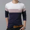 TシャツメンズコットンロングスリーブOネックストライプS Sファッションパッチワーク原因スリムフィットマンブランド衣料品210716