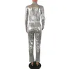 Vrouwen sexy jumpsuits glitter pailletten metallic rompers lange mouw onesie losse broek feest clubkleding met riem ritssluiting s-3xl