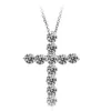 Varumärke lyxiga smycken 925 Sterling Silver Full Round Cut Topaz Cz Diamond Cross Pendant Party Populära halsband för kvinnor CLAVICLE 2646