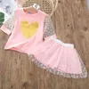 Abito Estate Abbigliamento per bambini Top + Gonna Completo Love Stampa Neonata Vestiti Ragazze per 210528